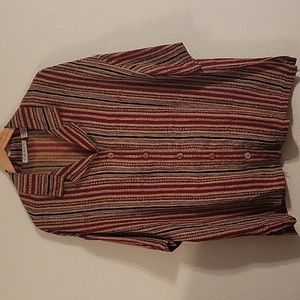 Vtg Chaus Silk Button Up Blouse Multicolor Shapes Striped Red Green black Sz 16